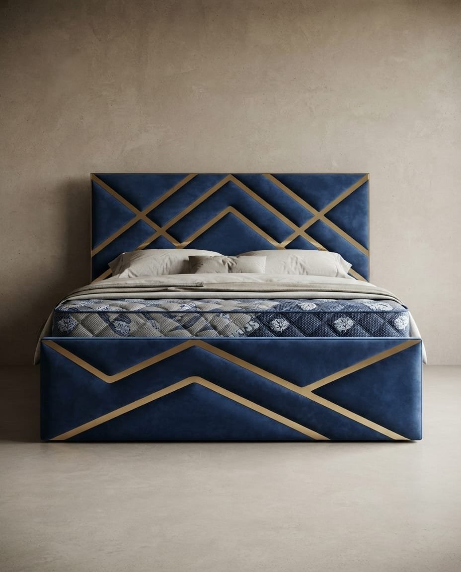 Art Deco Navy Velvet Bed