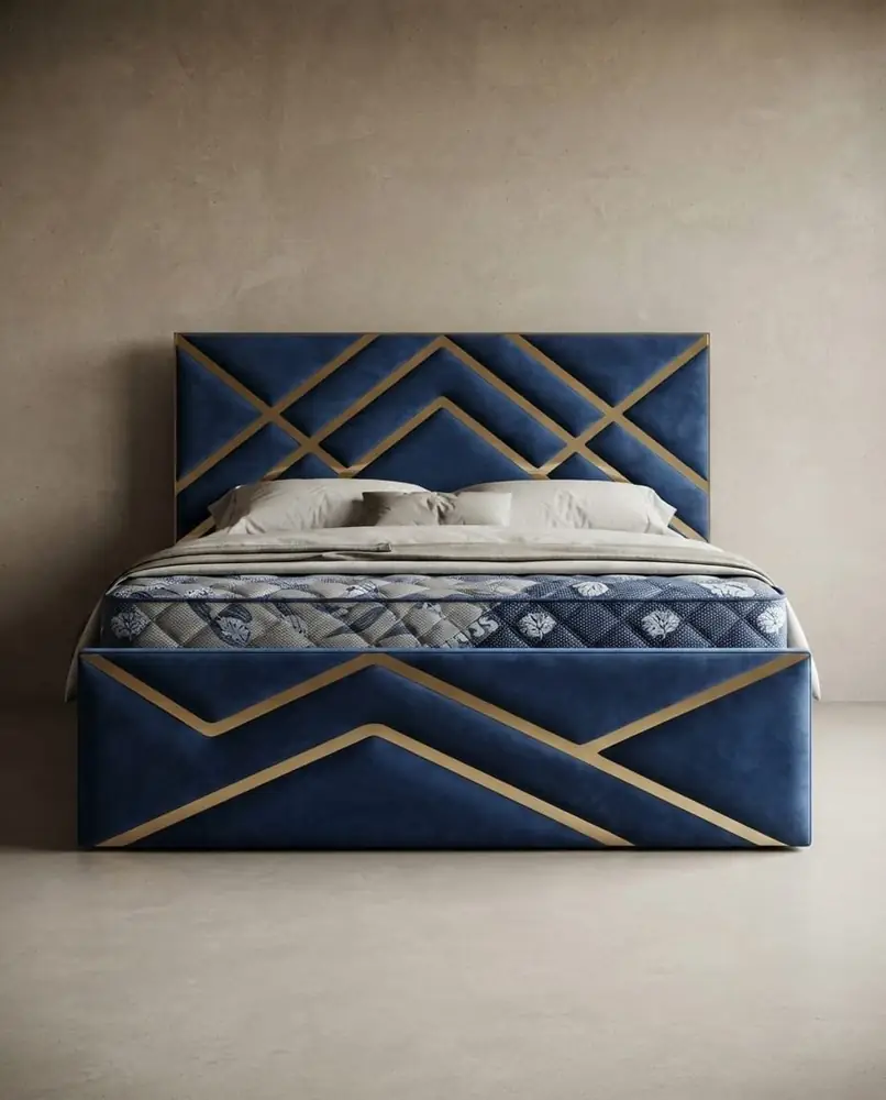 Art Deco Navy Velvet Bed
