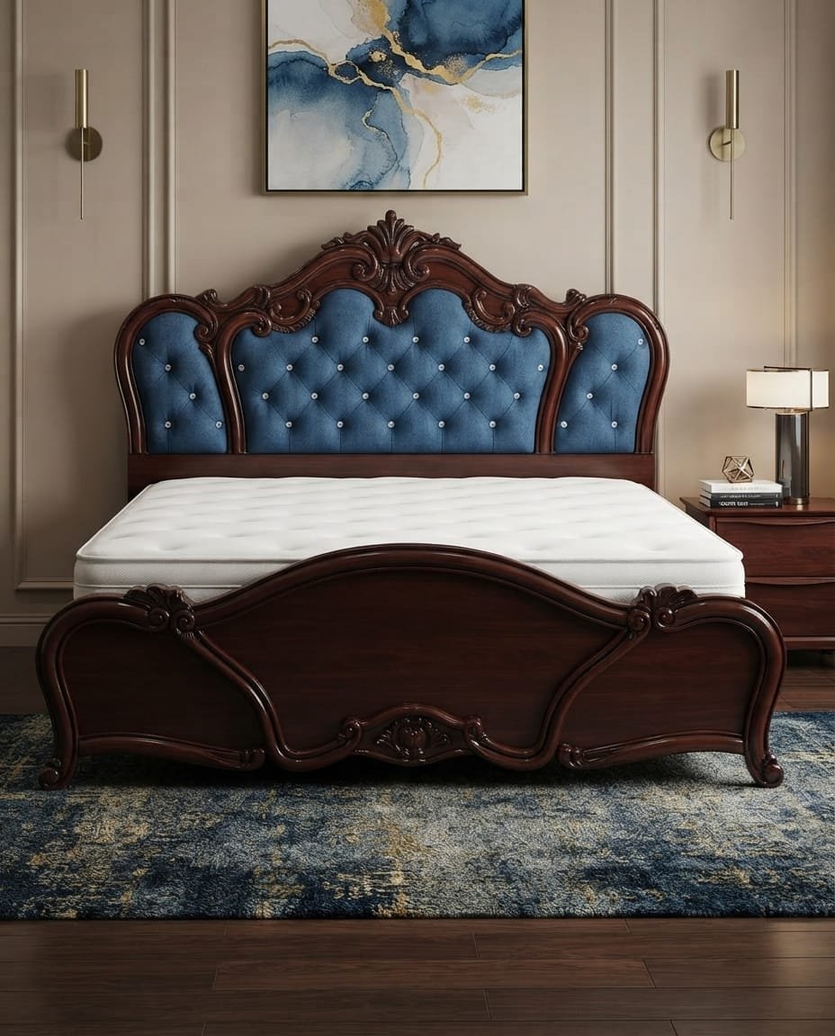 Baroque Sapphire Carved Bed