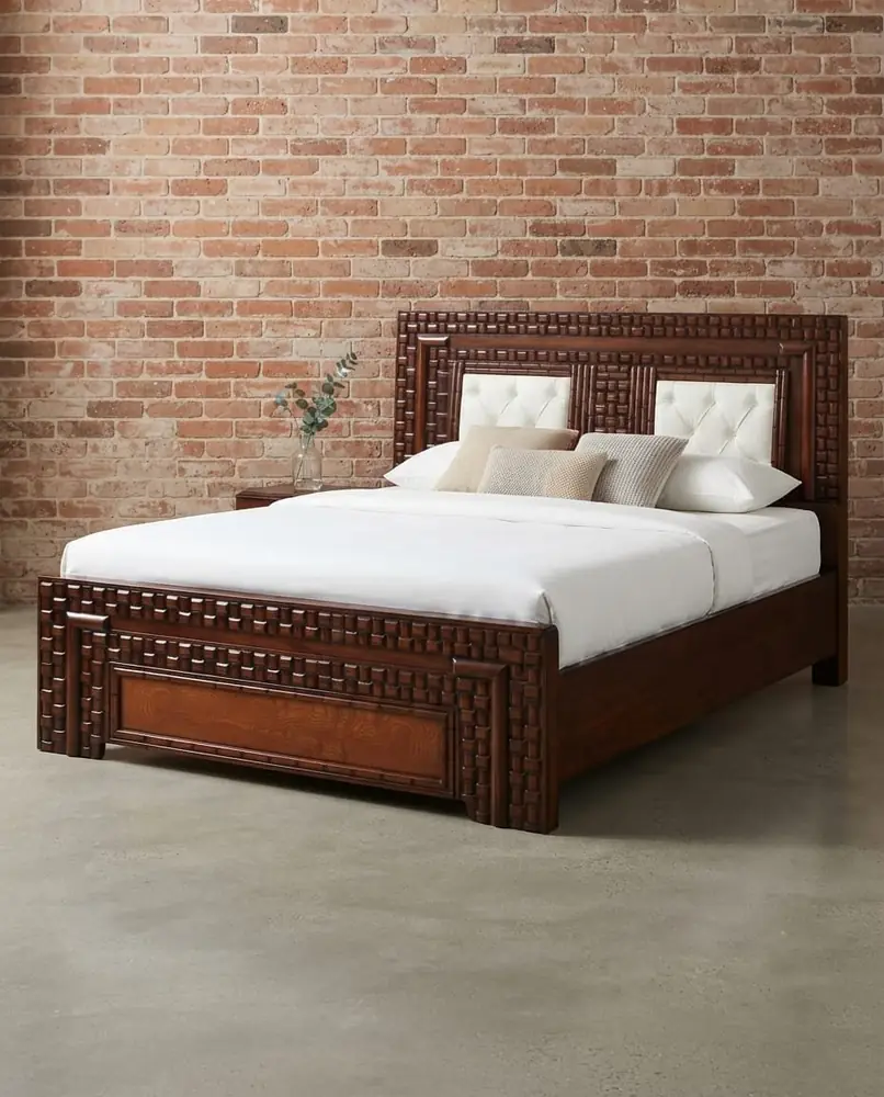 Brick Lattice Mahogany Bed