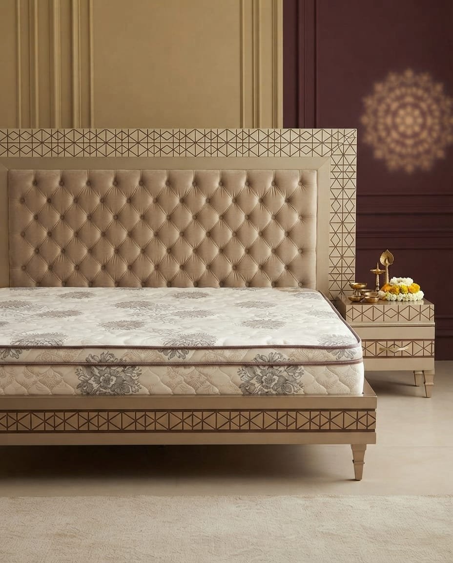Champagne Tufted Panel Bed