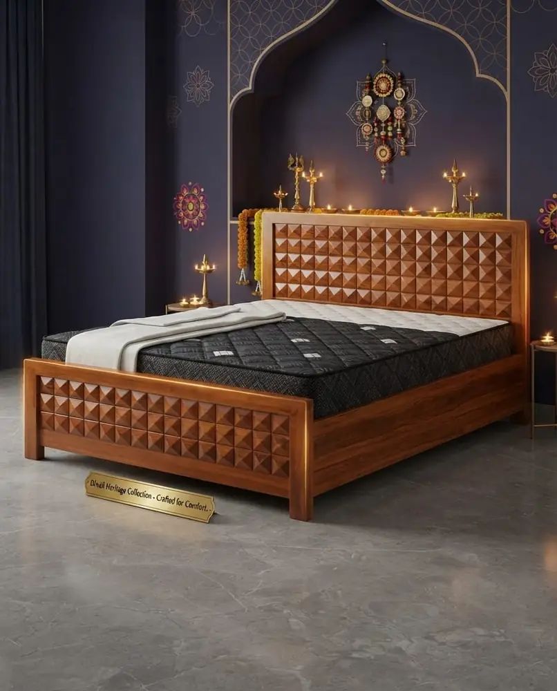 Diamond Block Teak Bed