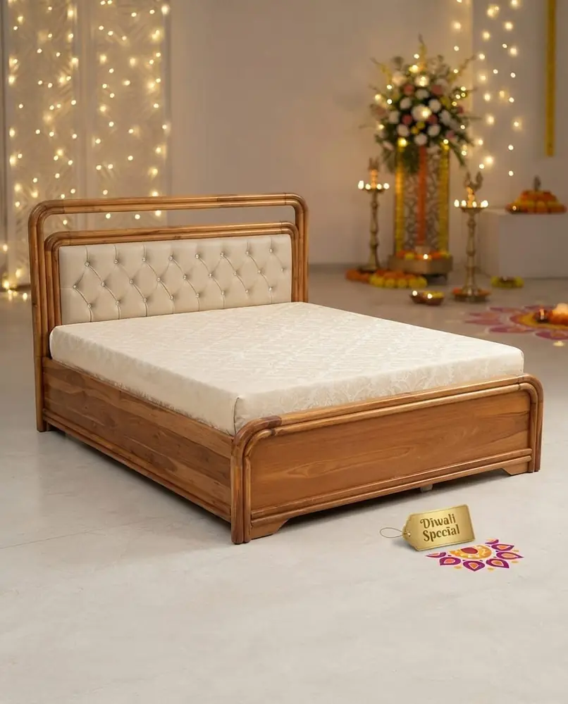 Festive Tufted Teak Bed
