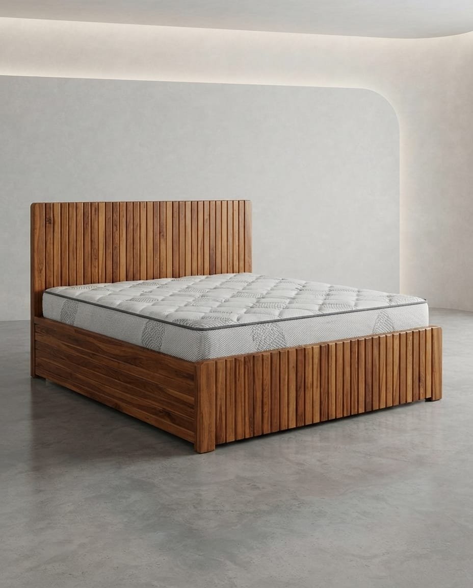 Fluted Teak Platform Bed