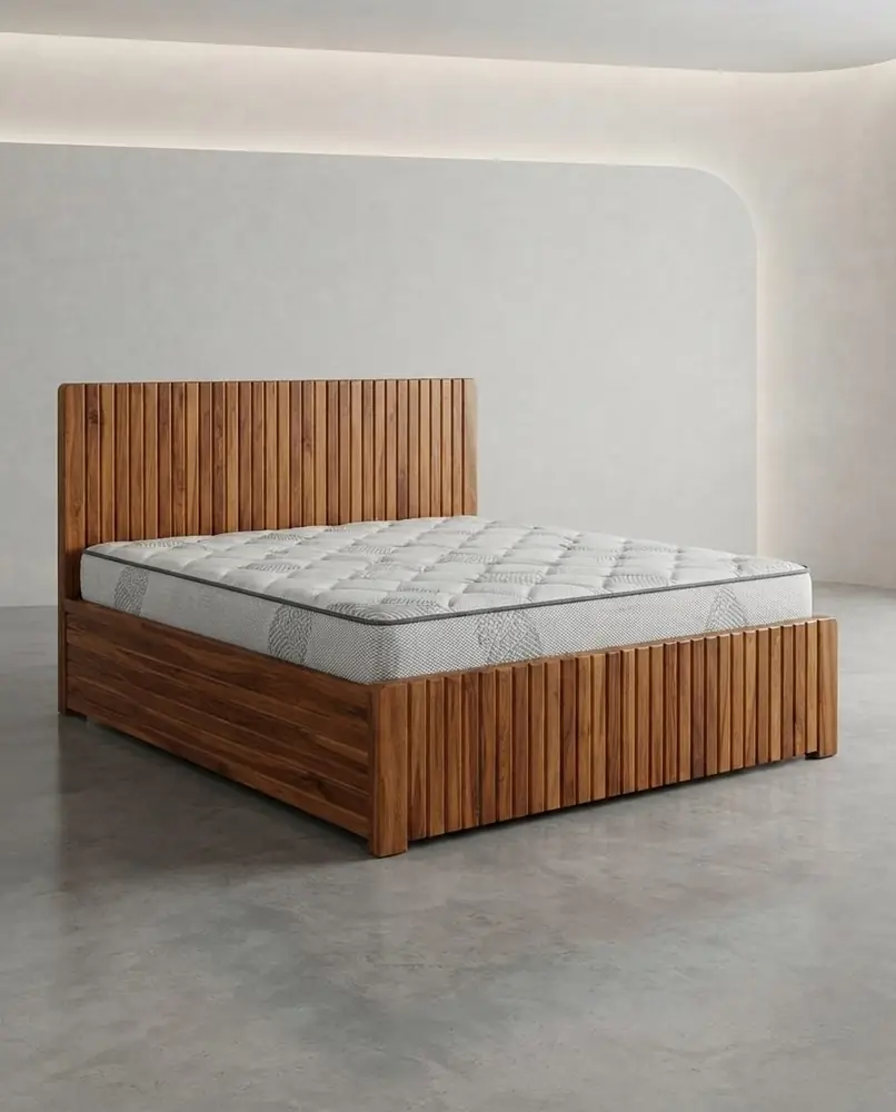 Fluted Teak Platform Bed