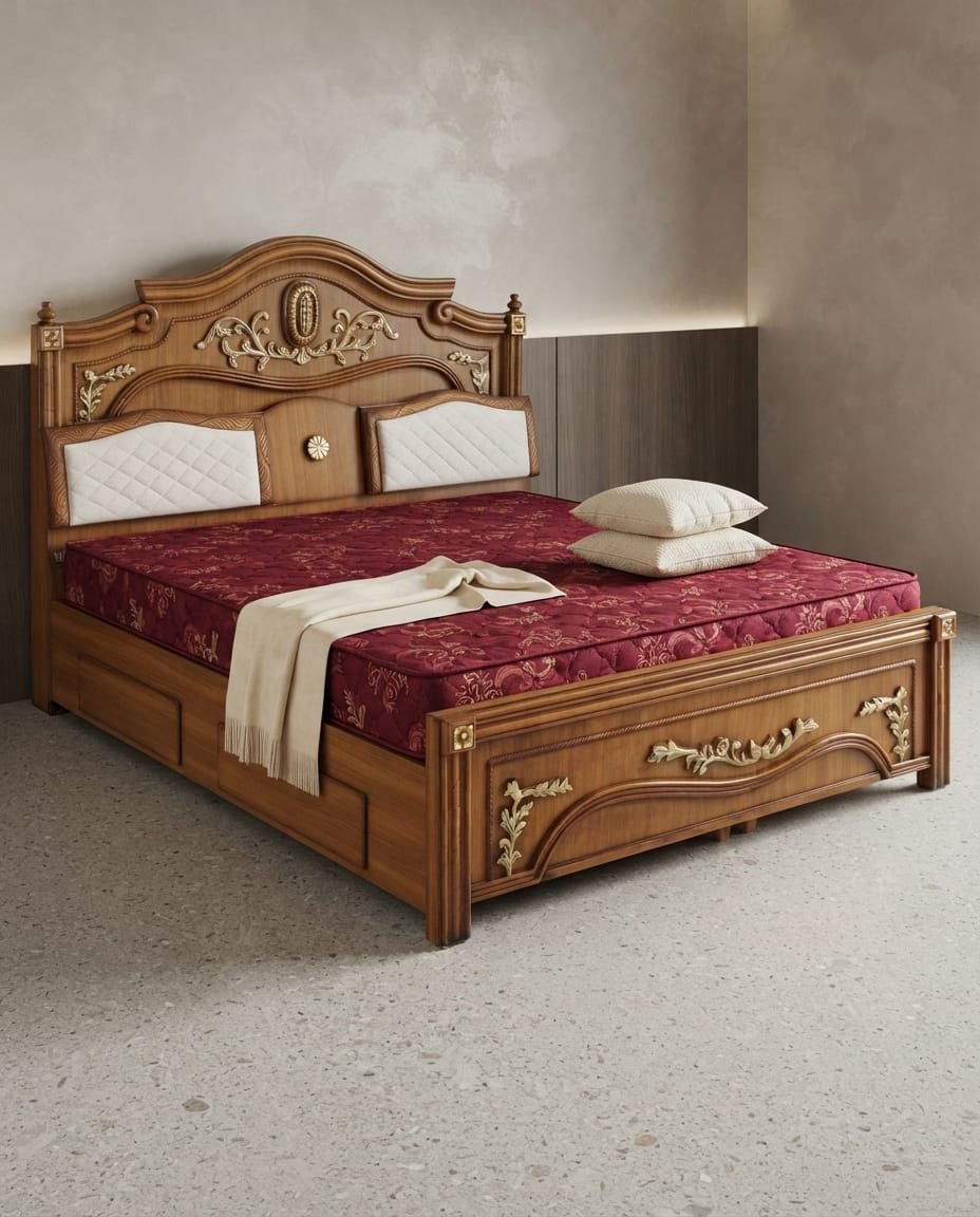 Golden Carved Teak Bed