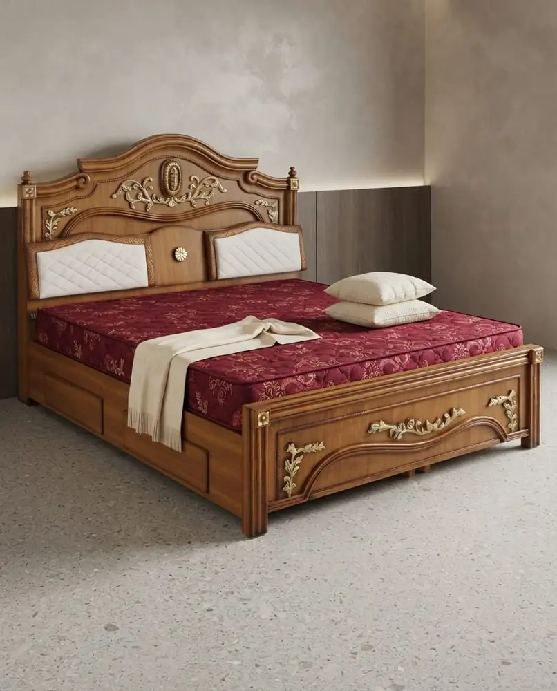 Golden Carved Teak Bed