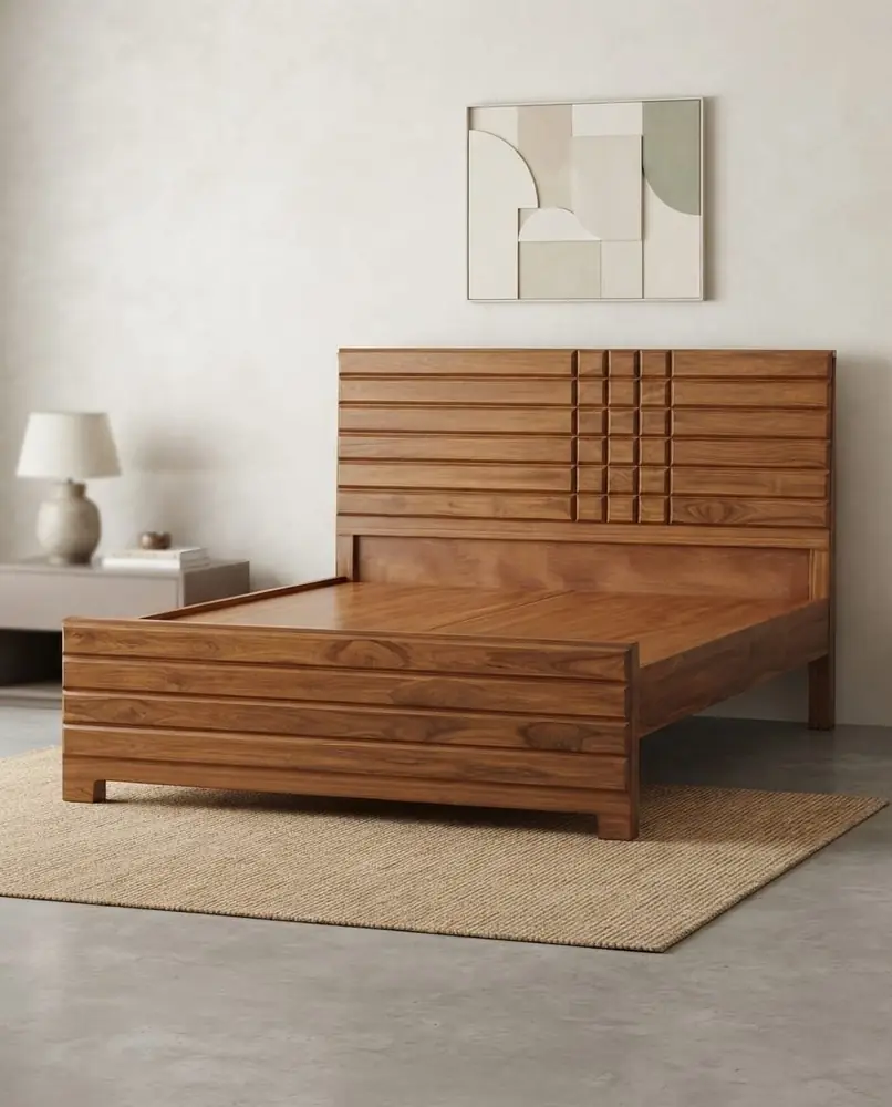 Grid Line Sheesham Bed