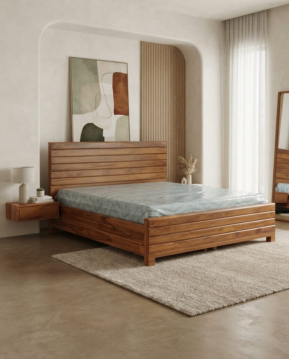Horizon Slatted Teak Bed