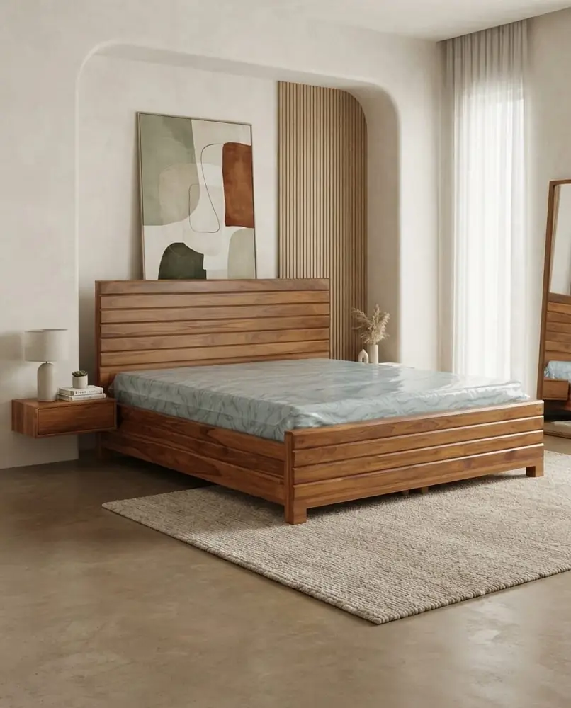Horizon Slatted Teak Bed