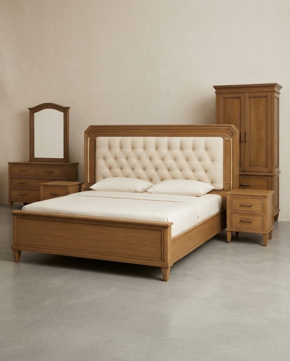 Ivory Tufted Oak Bed