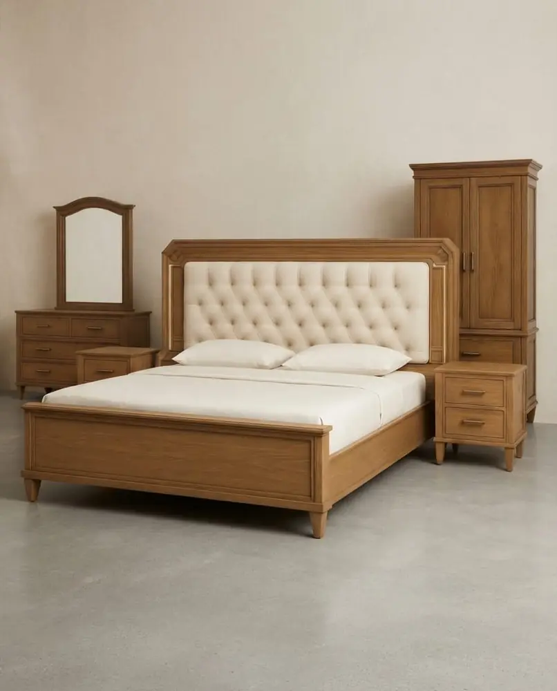 Ivory Tufted Oak Bed