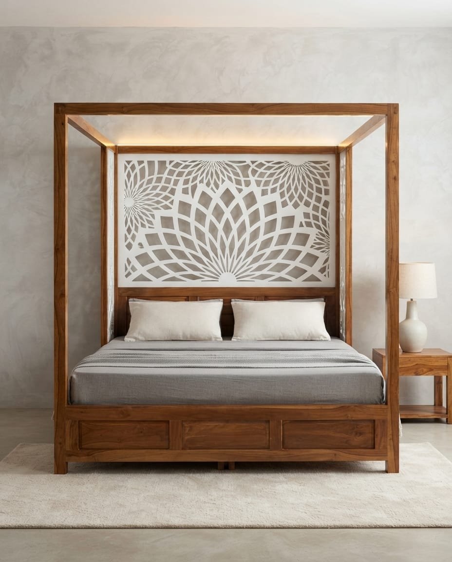 Lotus Jaali Canopy Bed