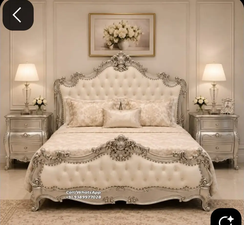 Maharaja Ivory Carved Tufted Bed