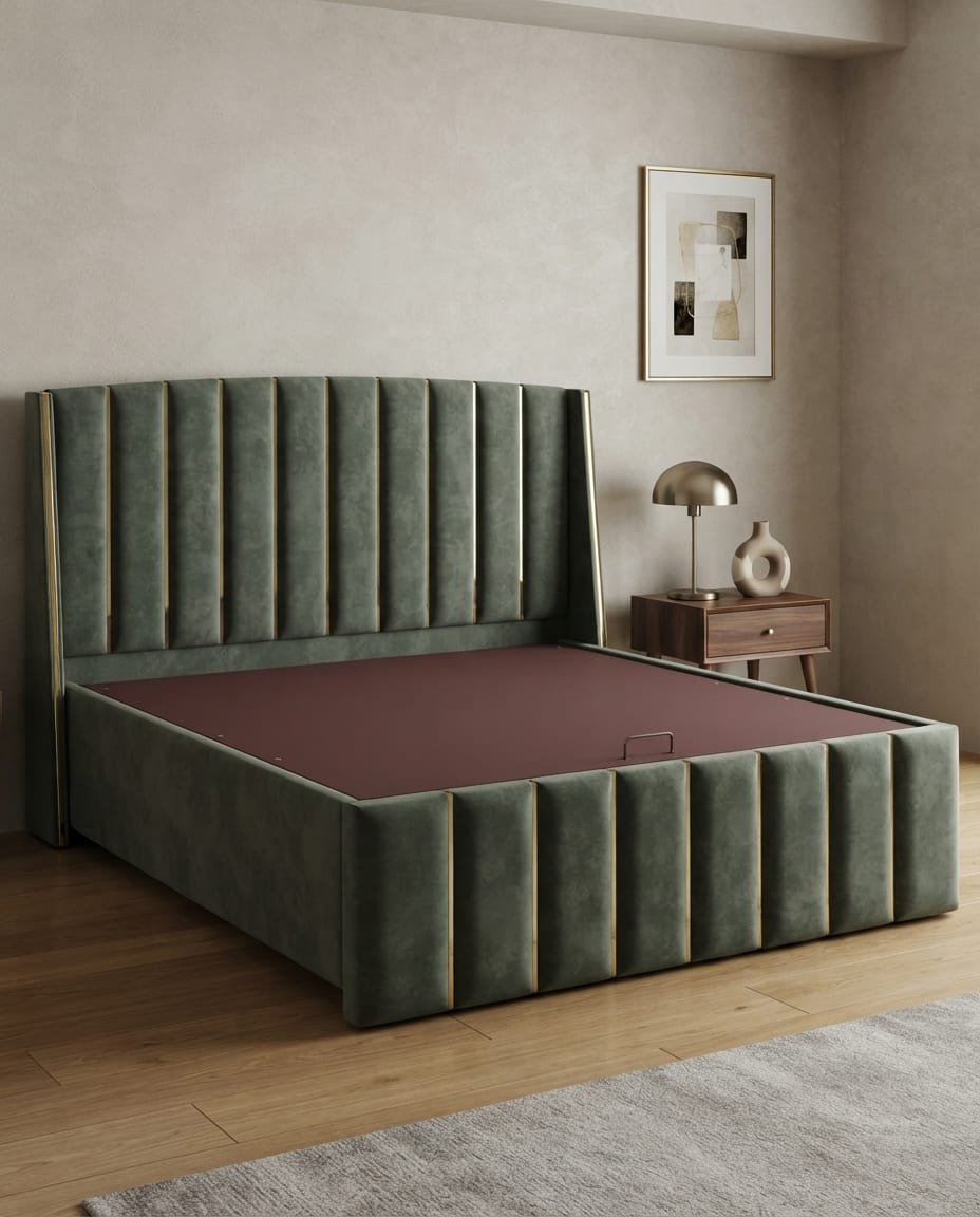 Sage Velvet Wingback Bed