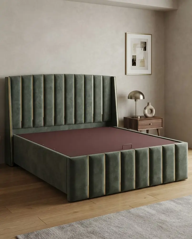 Sage Velvet Wingback Bed