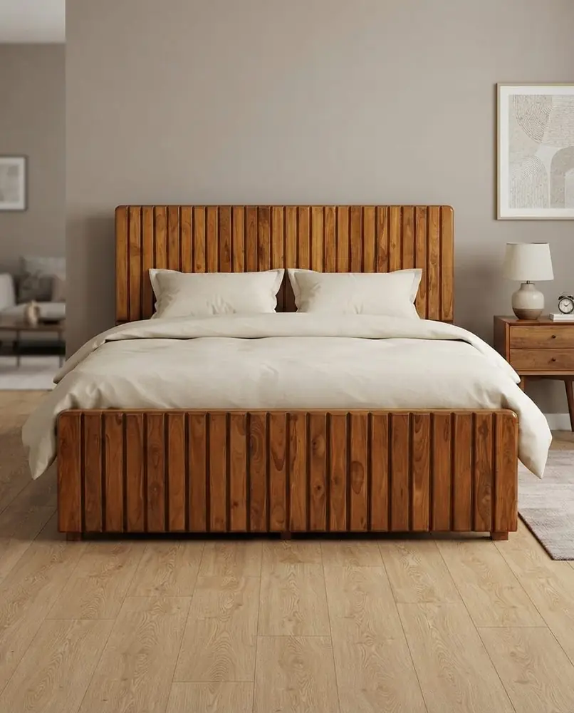 Vertical Slat Teak Bed