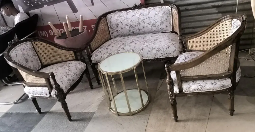 Cane Back Floral Chair Set