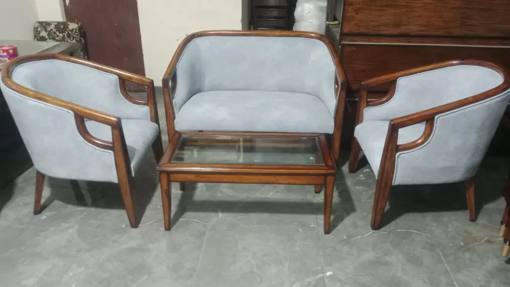 Grey Barrel Chair Set with Coffee Table