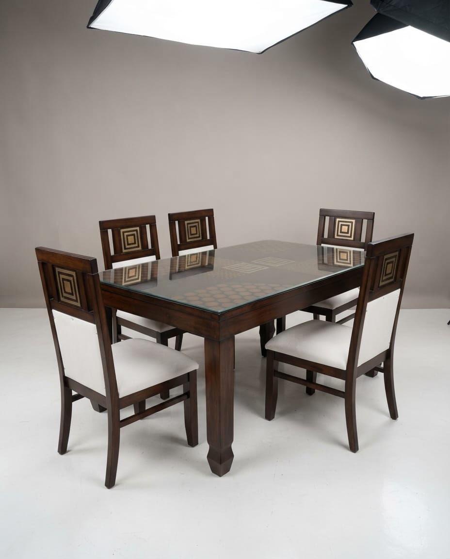Brass Inlay Glass Dining