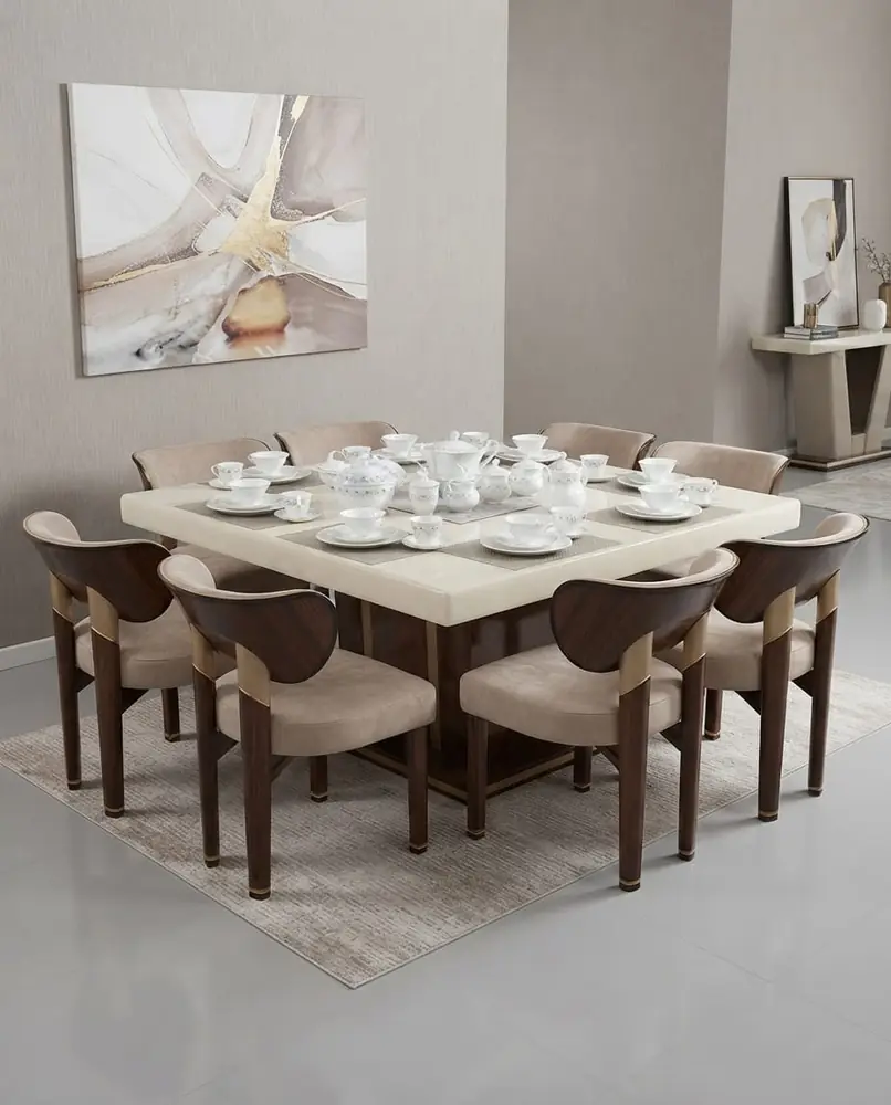 Cream Square Marble Dining