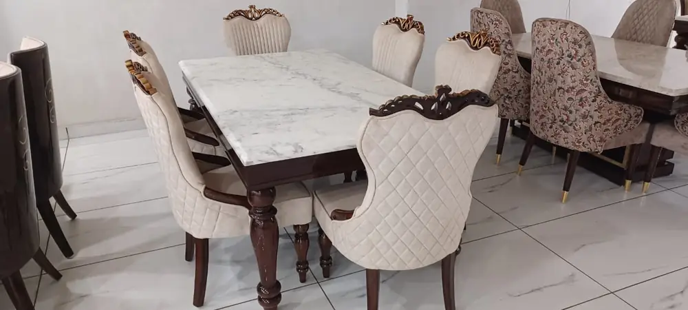Maharaja Carved Crown Marble Dining Set