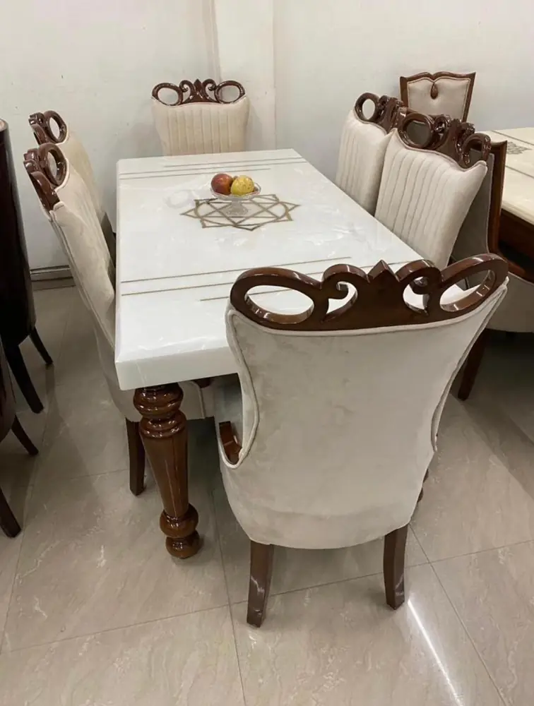 Maharaja Scroll Back Marble Dining Set