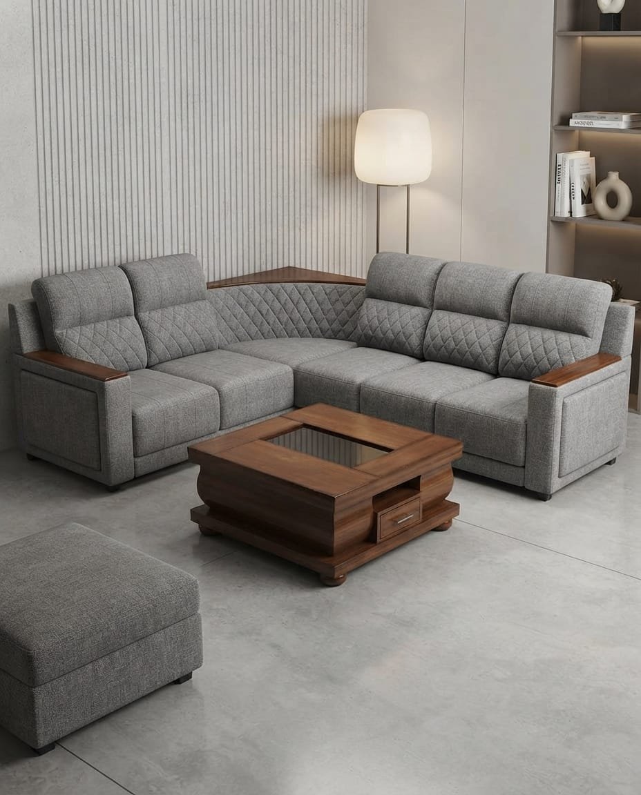 Ash Grey Quilted Corner Sofa