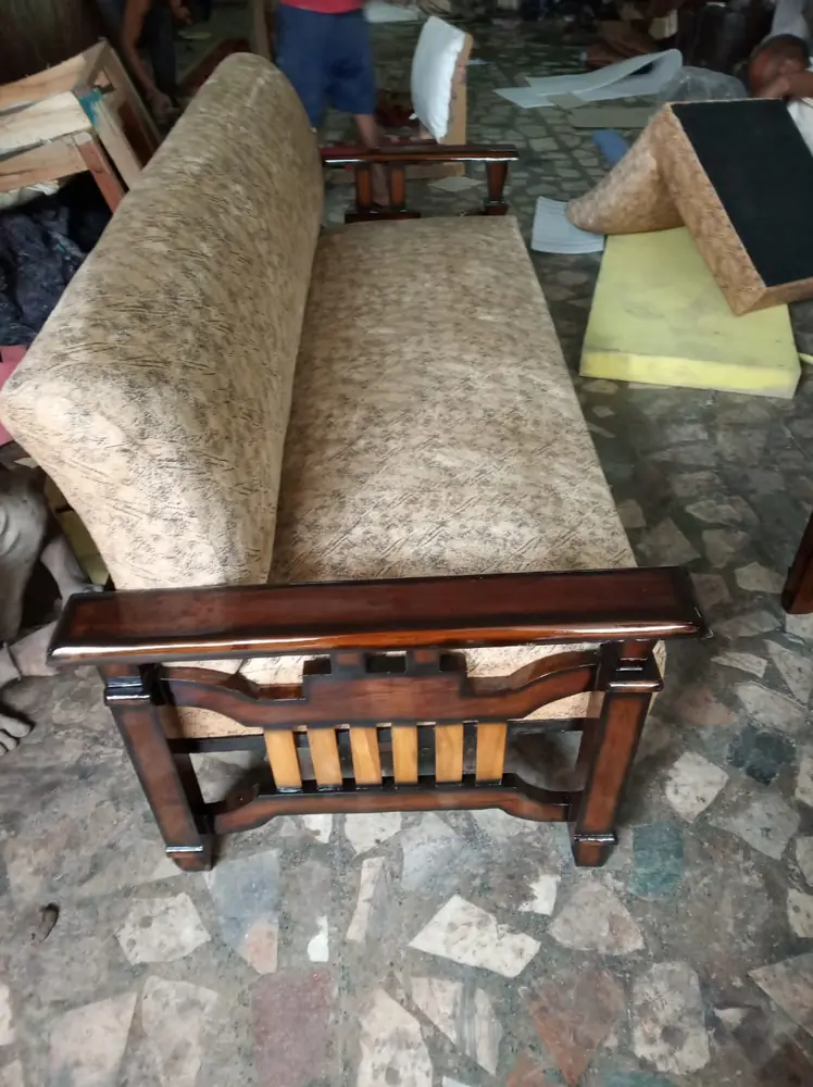 Beige Carved Base Sofa