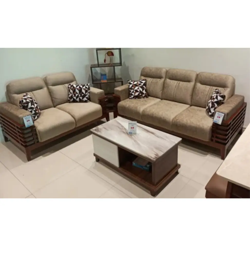 Beige Wooden Box Sofa Set