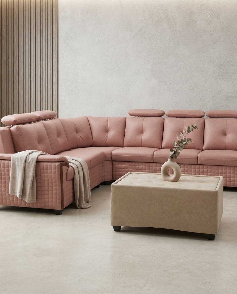 Blush Pink Headrest Sectional