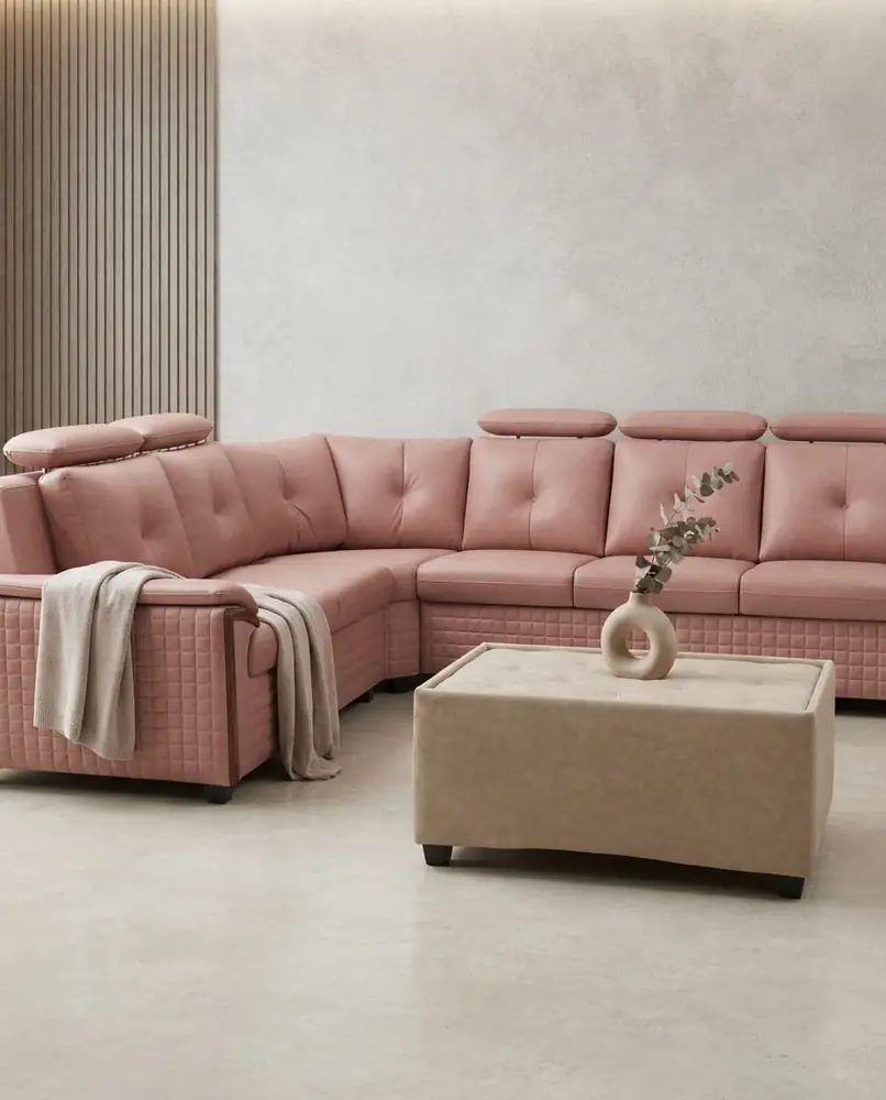 Blush Pink Headrest Sectional