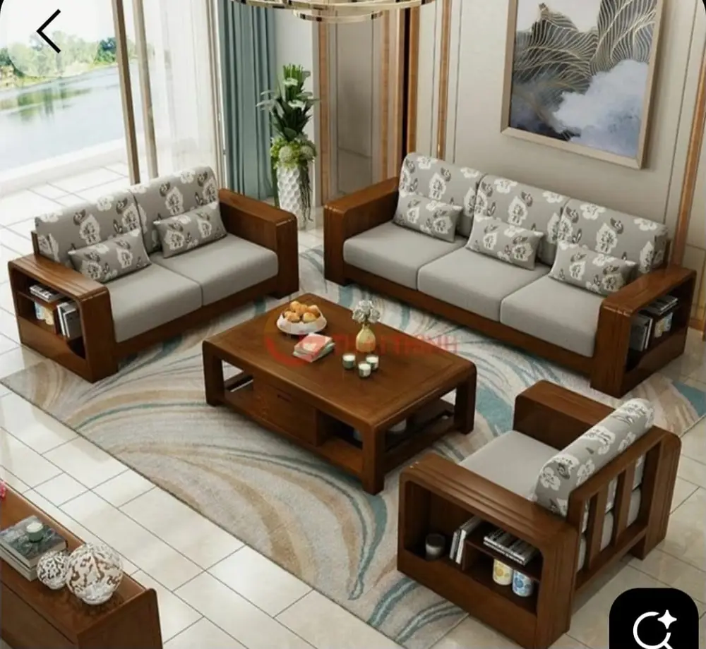 Bookshelf Arm Teak Sofa Set