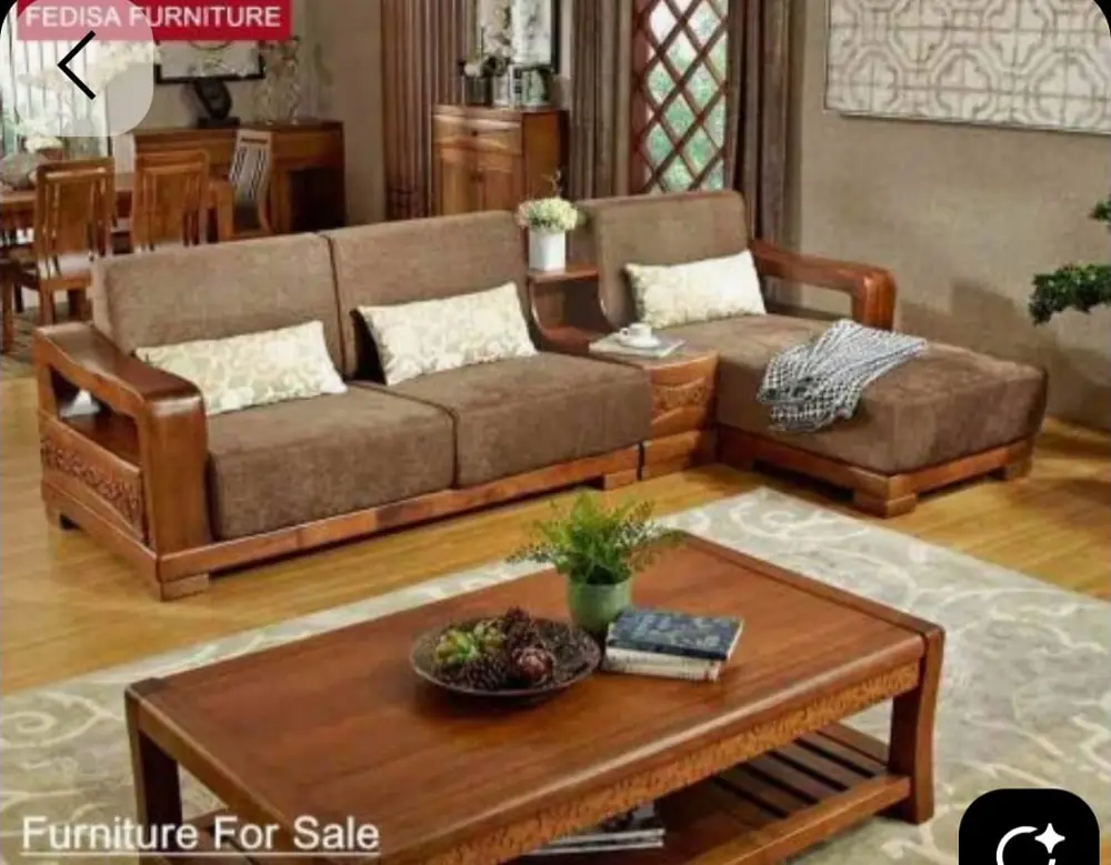 Brown Chaise Teak Sofa
