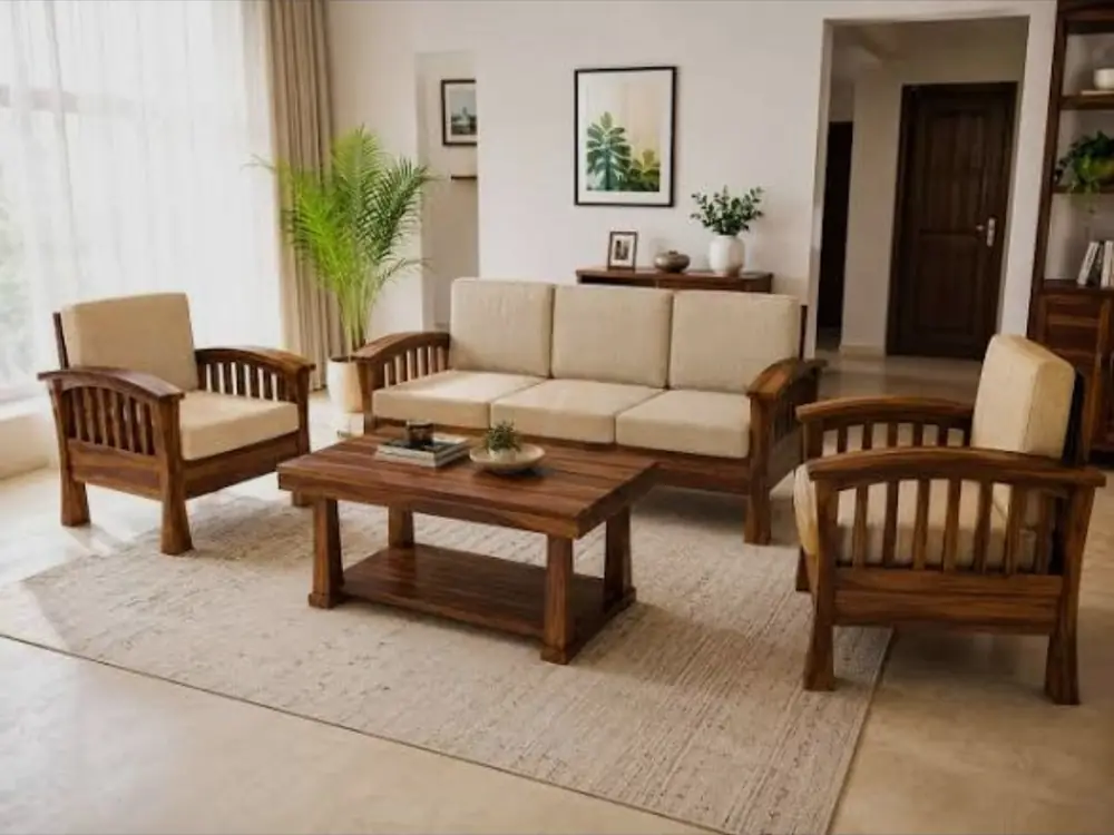 Classic Cream Teak Sofa Set