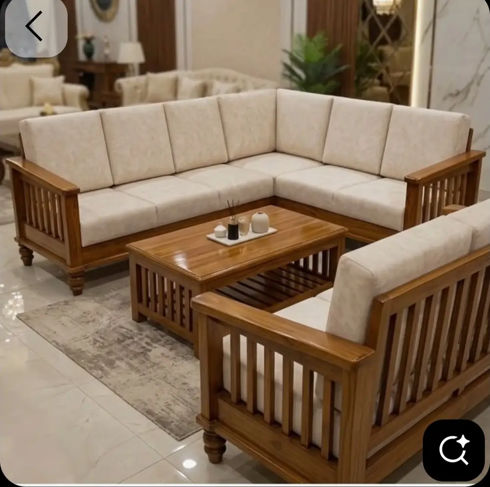 Cream Teak Corner Sofa Set