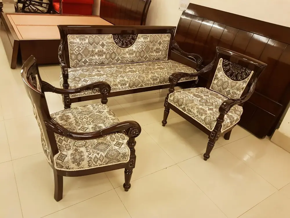Damask Carved Teak Sofa Set