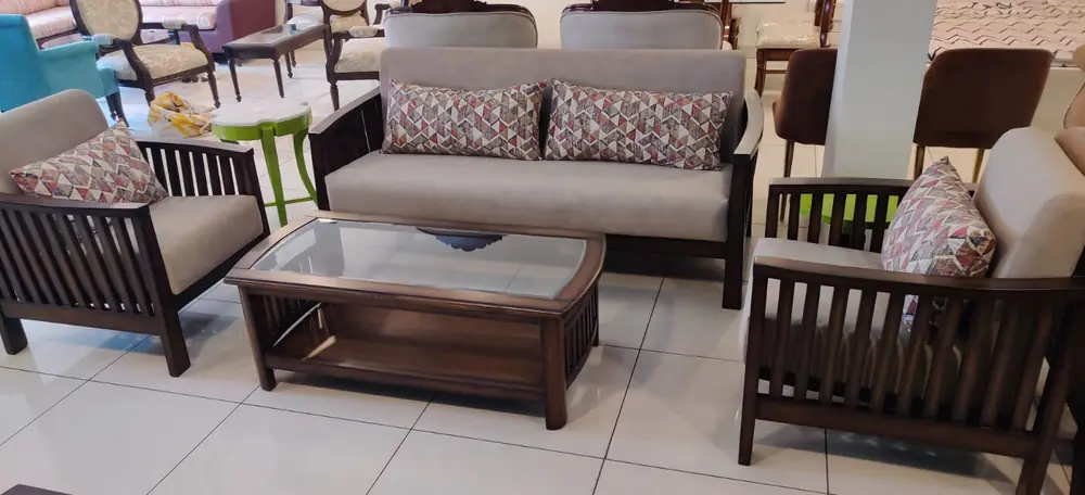 Dark Walnut Slat Sofa Set