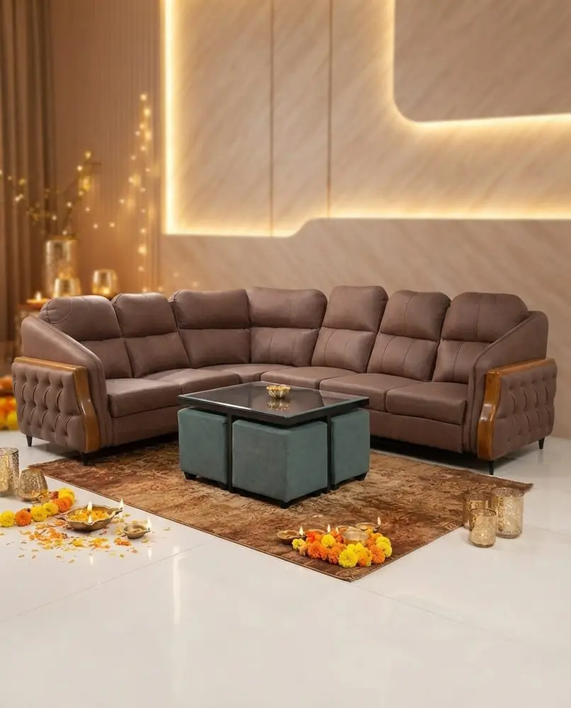 Espresso Stitched Corner Sofa