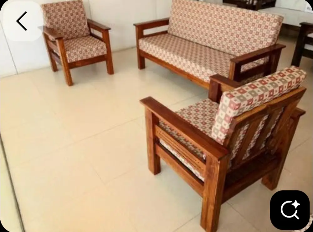 Geometric Print Teak Sofa Set