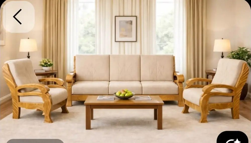 Golden Teak Curved Arm Sofa Set