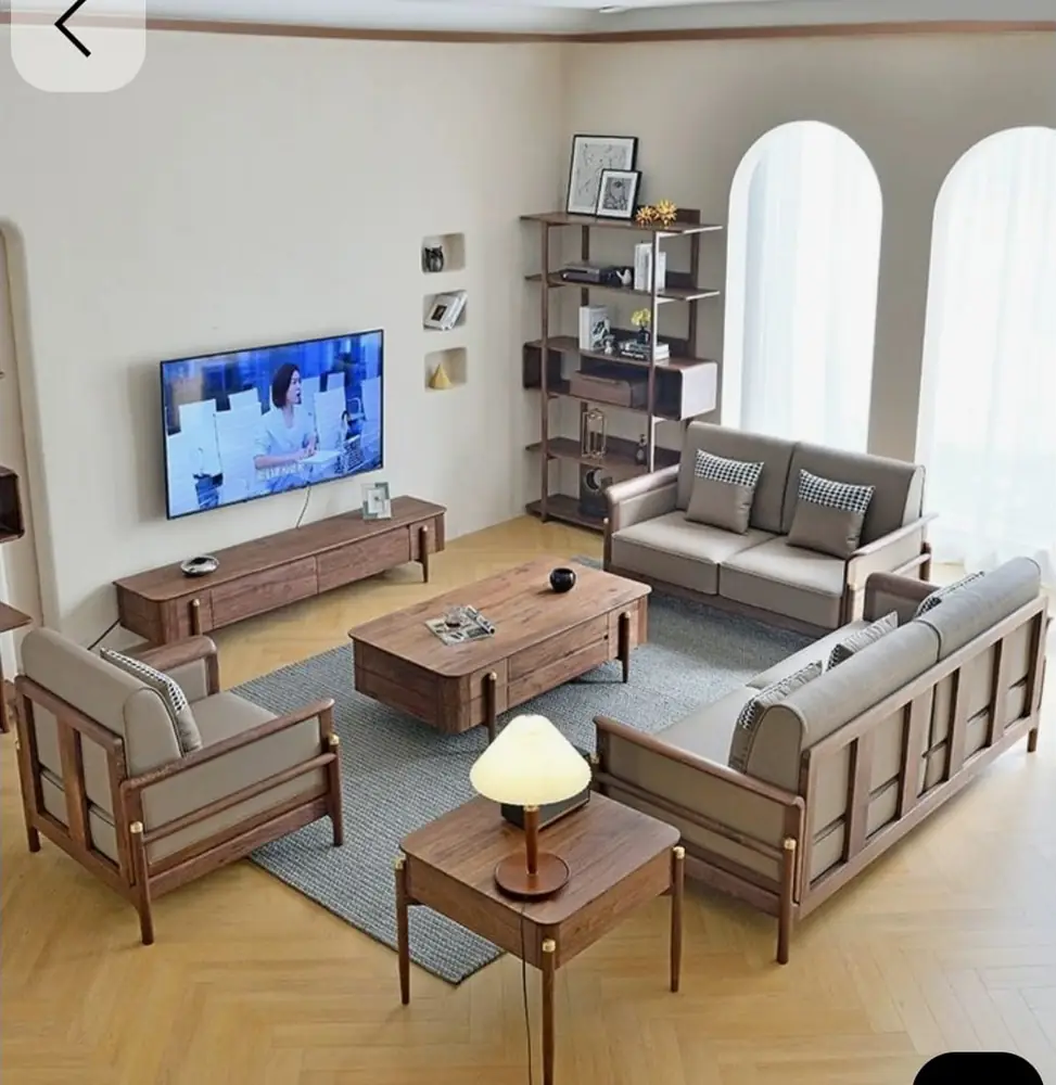 Grey Frame Wooden Sofa Set