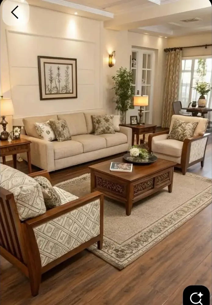 Ikat Panel Teak Sofa Set