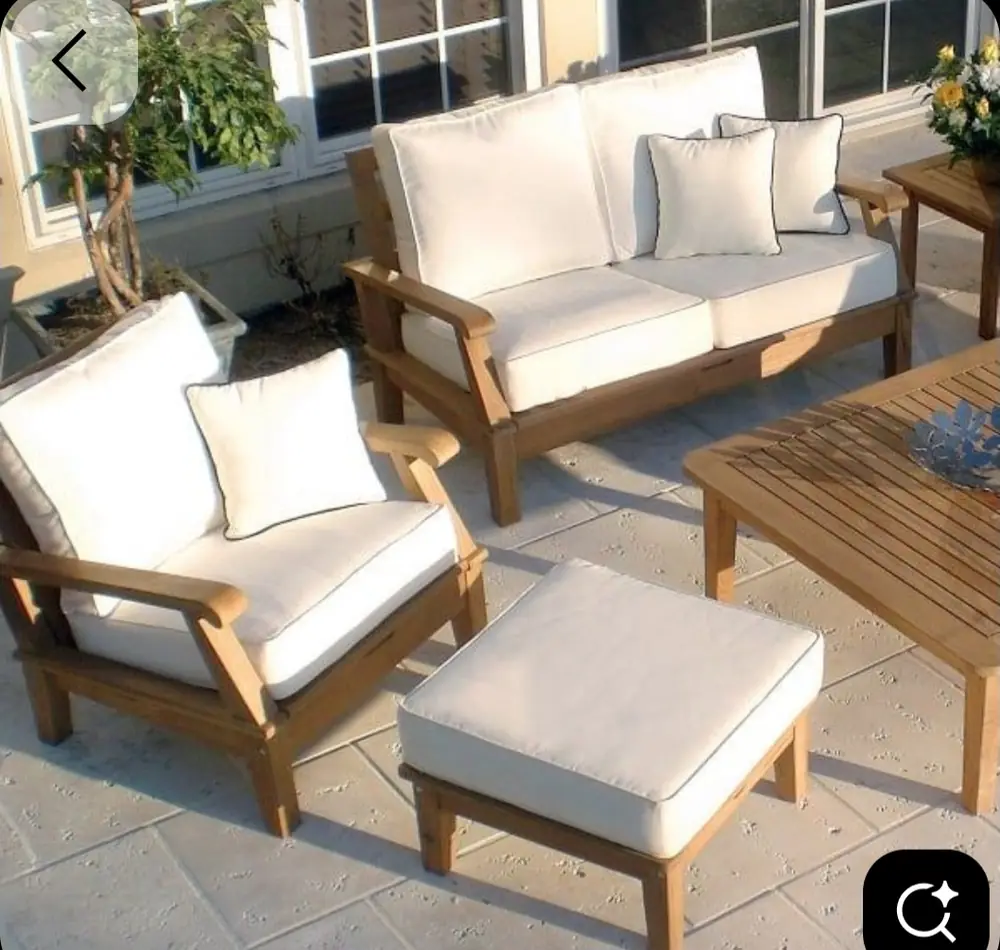 Ivory Patio Sofa Set with Ottoman