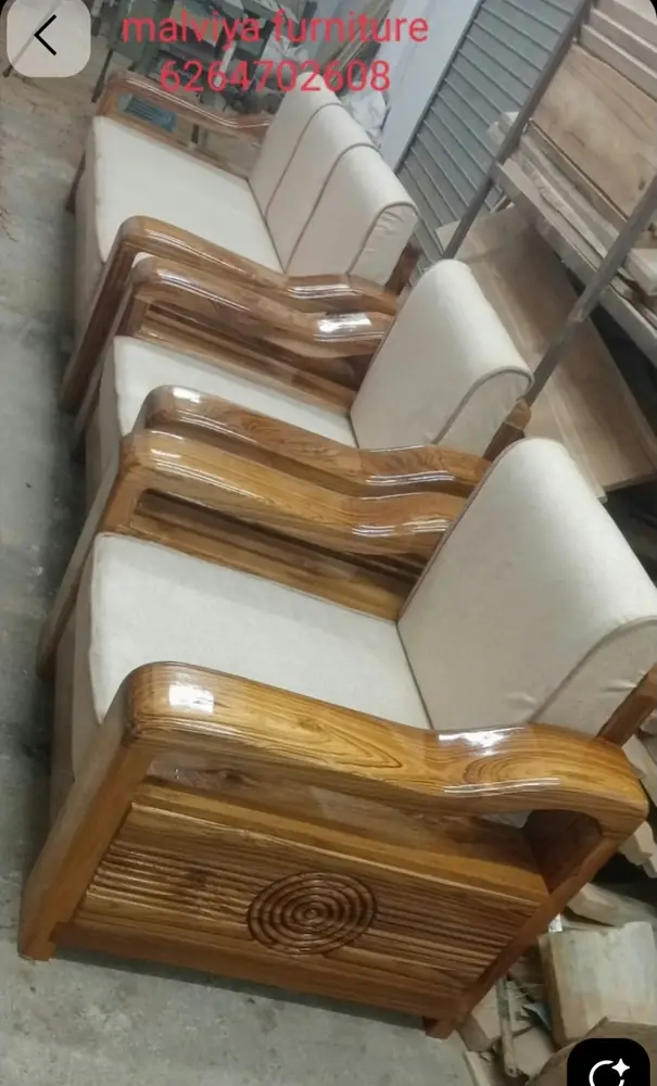 Ivory Ribbed Teak Sofa