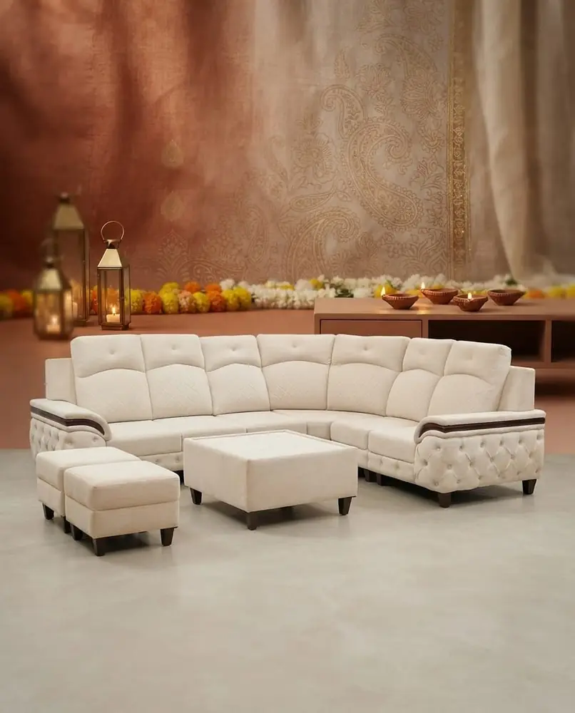Ivory Tufted Corner Sofa