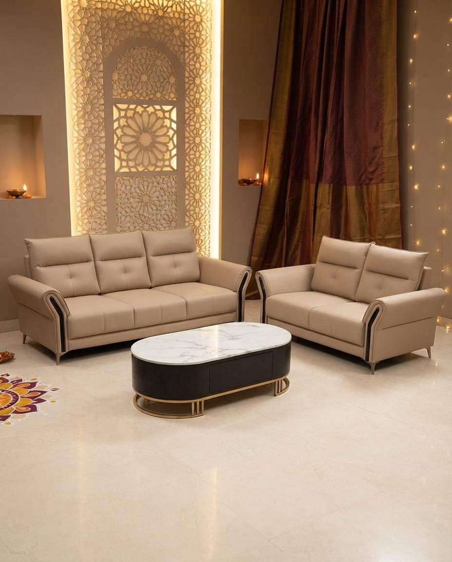 Latte Bronze Trim Sofa Set