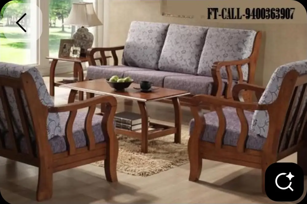 Lavender Damask Teak Sofa Set