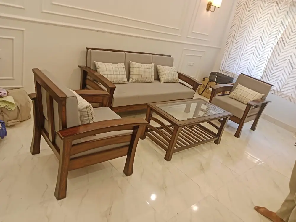 Linen Glass Table Sofa Set