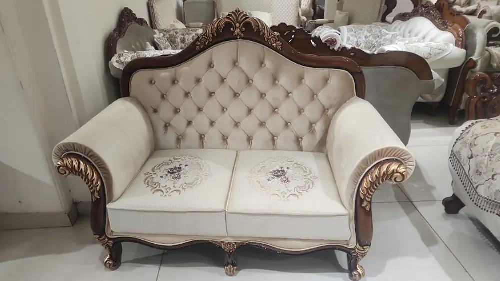 Maharaja Ivory Tufted Camelback Sofa